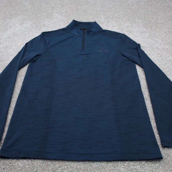 Under Armour Threadborne Sweatshirt Mens Small Blue 1/4 Zip Fitted L/S Pullover - Picture 2 of 8